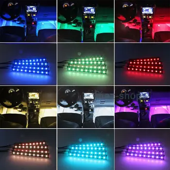 4buc/set LED RGB Interior Masina Atmosferă Benzi de Lumină Bord Podea Piciorul RGB Benzi Decorative de Lumină Multiple de iluminat+RF Controler