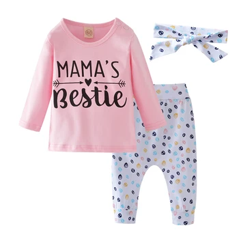 Toamnă, Copil Nou-născut Fete Îmbrăcăminte 3Pcs Set Drăguț Scrisoare Mamei ie Topuri cu Maneci Lungi+ Pantaloni+Bentita Copilul Haine de Fata