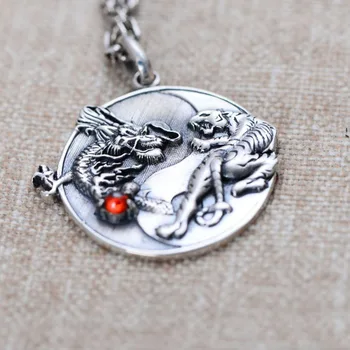 925 De Argint Culoare Handmade Dragon Tigru Colier Pandantiv 925 Fengshui Taichi Yinyang Colier Pandantiv Amuleta Noroc