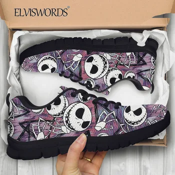 ELVISWORDS Femei Elegante Plasă de Pantofi de Funcționare Coșmar Înainte De Crăciun Print Casual ochiurilor de Plasă Respirabil Sport Adidas Mujer