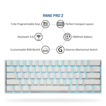 ANNE Pro2 Rosu Albastru Maro Comuta Tastatură de Gaming Portabil Mini fără Fir bluetooth 60% Tastatură Mecanică Cablu Detașabil