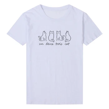 Onu Deux Trois Cat de Imprimare Femei Graphic T Shirt Harajuku Kitty Drăguț T-shirt de Cauzalitate Moda de Vara Tricou 90 Kawaii Grunge Top Tee