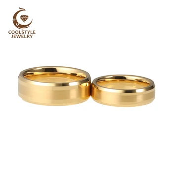 Bărbați Femei Verigheta Tungsten Tungsten Inel Aur Galben Cu Aur Lustruit Și Satinat Comfort Fit