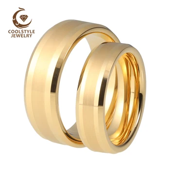 Bărbați Femei Verigheta Tungsten Tungsten Inel Aur Galben Cu Aur Lustruit Și Satinat Comfort Fit