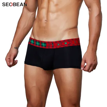 SEOBEAN 3 buc/lot de Bumbac Barbati Boxeri de Crăciun Lenjerie de corp pentru Bărbați Low-talie Sexy Chiloți Trunchiuri Bărbați boxeri NOI