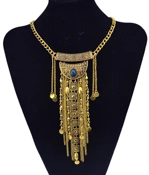 Tigan Boem Boho Bijuterii de culoare de Aur Ciucuri Lungi Sculptură Monede cu Margele Cravată Collier Colier Pentru Femei Bijoux Maxi Collares