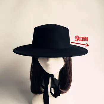 02001-pashi-negru panglică lungă de lână solid fedoras capac bărbați femei agrement panama pălărie jazz