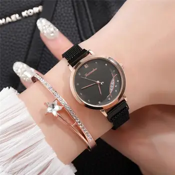 Femei Ceasuri De Moda De Lux Diamant Femei Cuarț Ceas Din Oțel Inoxidabil Plasă De Curea Cataramă Magnetică Ceasuri De Mana Orologio Donna