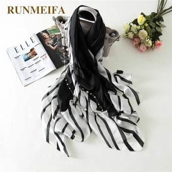 Noul Design Negru/alb dungi eșarfă de Mătase pentru femei de Moda de lux șal 180x90cm Călătorie de protecție solară șal Bufandas pentru femei