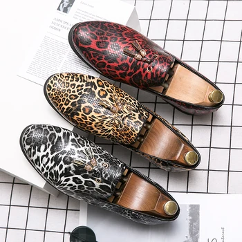 Bărbați Moda Rochie de Imprimare Leopard Pantofi Nunta Tendință de Personalitate de Aur pentru Bărbați Clasice de Pantofi Oxford de Partid Adidași Mărimea 38-48