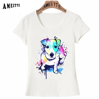 Noua Moda de Vara Femei T Shirt Acuarelă Jack russell terrier de Imprimare T-Shirt Câine Amuzant Design Fata Topuri Casual Femeie Tees