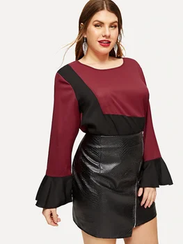 2021 Vara de Îmbrăcăminte pentru Femei Vrac Șifon O-Gât PatchworkVintage Slim Plus dimensiune 5XL XXXXL Bluza topuri Casual Flare Sleeve