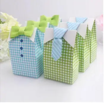 50 buc Omul Meu Mic Arc Albastru Cravată Verde Naștere prima comuniune Băiat Copil de Dus Candy Bag Favoruri de Nunta Cutie de Bomboane Pungi de cadouri