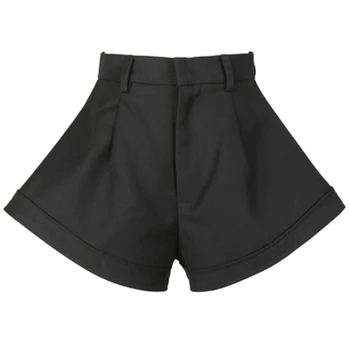 [MEM] Femei Negru Plisată Volane Largi Picior pantaloni Scurți Nou de Talie Mare Vrac se Potrivi Pantaloni de Moda Valul de Primăvară-Vară 2021 1T979