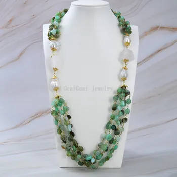 GuaiGuai Bijuterii 5Strands Verde Natural Chrysoprase Cuarț Dur Alb Colier de Perle Keshi 30