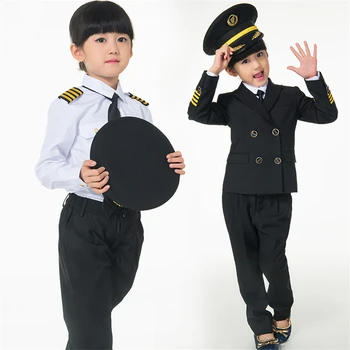 90-160 cm Copii Pilot Costume de Carnaval Petrecere de Halloween Purta Însoțitor de Zbor Cosplay Uniforme Copii Căpitanului Aeronavei Haine