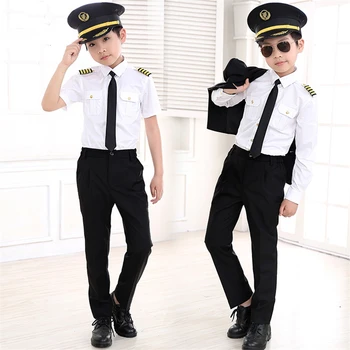 90-160 cm Copii Pilot Costume de Carnaval Petrecere de Halloween Purta Însoțitor de Zbor Cosplay Uniforme Copii Căpitanului Aeronavei Haine