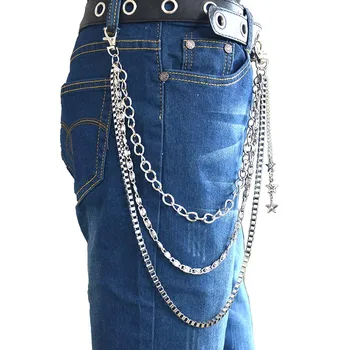 Pantaloni portofelul lanț bărbați femei hipster talie multistrat cheie lanț punk metal star jeans pantaloni breloc accesorii