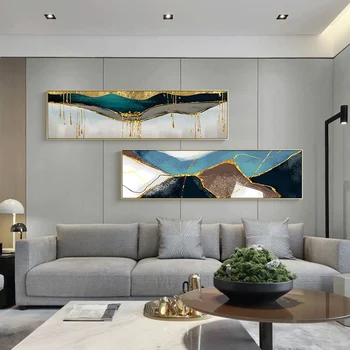 Rezumat banner noptiera albastru de aur panza pictura postere și de imprimare arta de perete moderne imagine pentru camera de zi dormitor decor acasă
