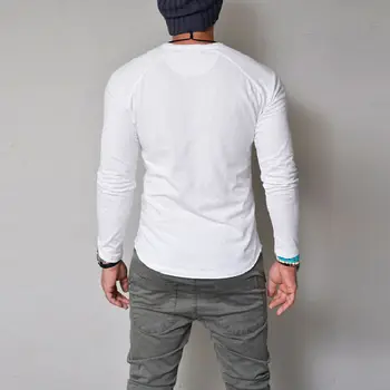 Noi Henley Shirt Barbati 2018 Maneca Lunga Placket Buton Mens T-shirt Casual Slim Fit Culoare Solidă Hip Hop Tricou Homme Camisetas