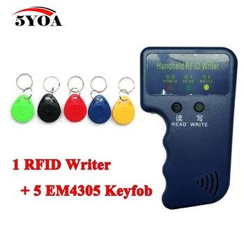 Handheld EM4100 125KHz RFID Copiator Scriitor Duplicator Programator Reader + 5 Buc EM4305 T5577 Reinscriptibile ID Keyfobs Tag-uri de Carduri