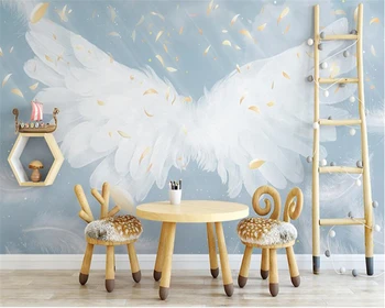 Beibehang Personalizate nouă pene albe aripi tapet living cu TV tapet de fundal gazete de perete decor acasă papier peint