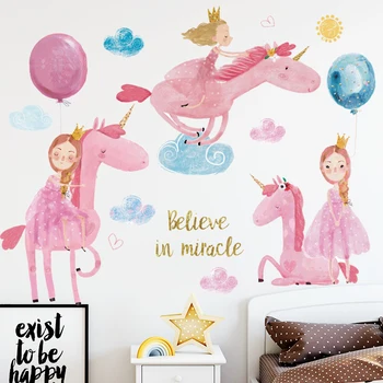 Unicorn drăguț Autocolante de Perete Pentru Camere de Copii Dormitor Fete Nori Roz Decor DIY Poster de Desene animate de Animale Tapet Autocolante de Arta de Perete