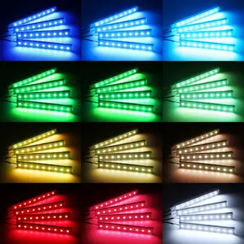ISincer Masina RGB LED Strip 4*9pcs SMD 5050 10W Auto de Interior Decorative Atmosfera Benzi Auto Calea Etaj Lumină de Control de la Distanță