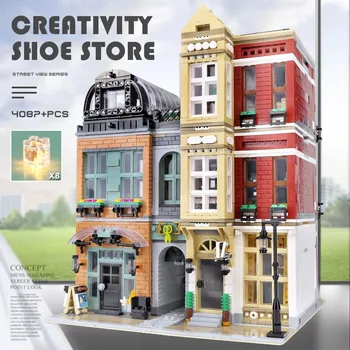 16001 MOC Streetview Jucării De 10005 Magazin de Pantofi Model de Asamblare a Condus Kituri de Blocuri Caramizi Copii Jucării de Crăciun Cadou