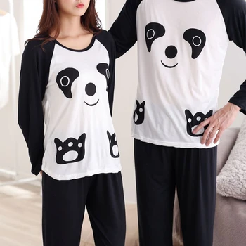 Cupluri Toamna Panda Desene animate cu Maneca Lunga Pulover de Pijama Set de Pijamale Casual JUN14