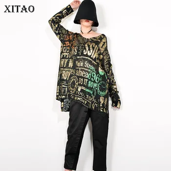 XITAO Europa Stilul Streetwear Pulover V Neck Loose Plus Dimensiunea Pulover Femei Tendință Alfabetul Model Tricotaje Moda Topuri GCC1761