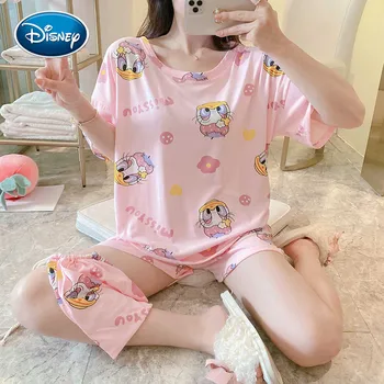 Disney drăguț Mickey imprimare pijamale femei de vară cu mânecă scurtă, pantaloni scurți drăguț desen animat plus dimensiunea vrac costum din două piese