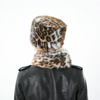 FOXMOTHER 2019 Iarna Faux Blana Leopard Eșarfă Și Pălării Set Femei Eșarfe Gât mai Cald