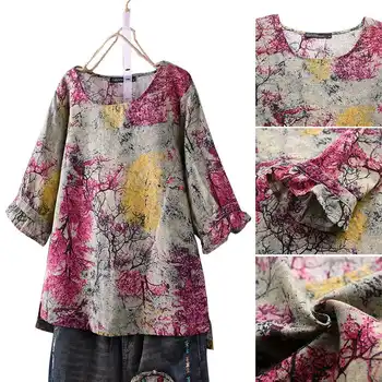 ZANZEA 2021 Topuri de Vara Vintage Florale Imprimate Bluza Femei 3/4 Sleeve Camasa Casual din Bumbac Lenjerie de pat Blusas Halat Femme Tunica Topuri