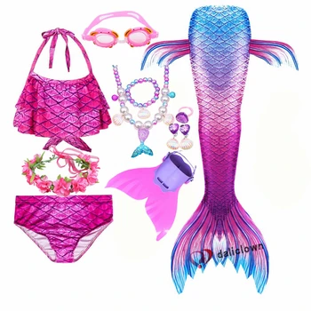 Noi Fetele Înot Coada De Sirena Cu Monofin Flipper Costum De Sirenă Cosplay Copii Copil De Costume De Baie Fantasy Beach Bikini Set