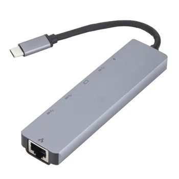 6 În 1 de Tip c Stația De Andocare compatibil HDMI HUB placa de Retea Gigabit RJ45 + PD USB de Încărcare Multi-funcția de Hub ZT