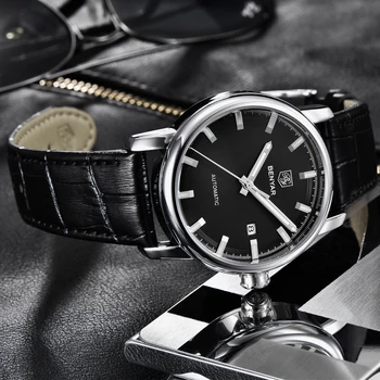 Noi Afaceri Mens Ceasuri Mecanice Impermeabil din Piele Brand de Lux Automatic-Ceas de mână Ceas Relogio Masculino BENYAR
