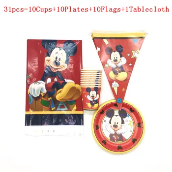 Consumabile partid 61Pcs/31Pcs Disney Roșu Mickey Mouse pentru Copii Tacamuri Fată Băiat Ziua de nastere Placa Cupa Steagul Tablecover Decoratiuni de Aprovizionare