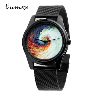Enmex Individualizarea design steel ceas 3D Curcubeu cadă cu design creativ Pictură în Ulei de moda cuarț ceas