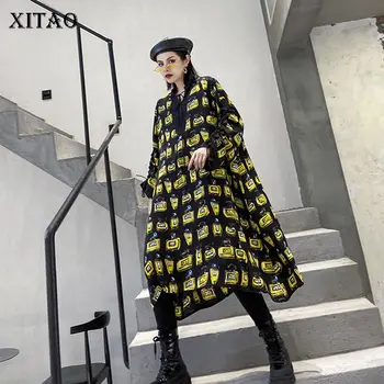 XITAO Streetwear Plus Dimensiunea Rochie de Femei Tendință de Imprimare Maneca Lunga V Gât Rochii Supradimensionate pentru Femei Primavara Haine 2020 XJ3290