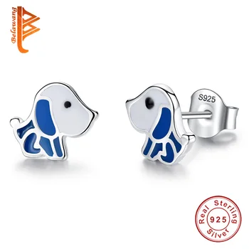 Prețul en-gros de Argint 925 Cercei Stud Smalț Albastru Câine de Companie Drăguț Stud Cercei Pentru Copii Fete de Moda Bijuterii de Argint