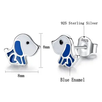 Prețul en-gros de Argint 925 Cercei Stud Smalț Albastru Câine de Companie Drăguț Stud Cercei Pentru Copii Fete de Moda Bijuterii de Argint