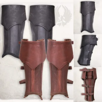 Gotic Din Piele Greave Jumătate Gușă Medieval Viking Cavaler Picior Kit Armura Bărbați Larp Rider Boot Acoperi Gaiter Cosplay Costum Pentru Femei