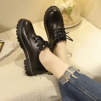 Cresfimix zapatos de mujer de moda pentru femei 2019 pu negru din piele dantela-up plat pantofi platforma doamna casual pantofi de toamnă c2418