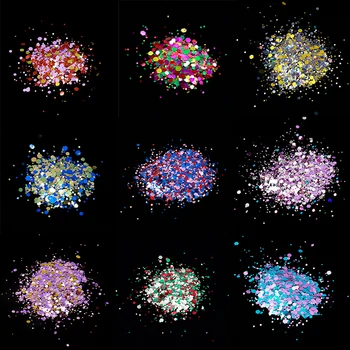 50g/Saci de Unghii Sclipici Paiete Amestecat-Hexagon Modele de Paiete Indesata cu Laser 0,2 mm-3mm Unghii Paiete Culori Amestecate Sclipici Fulgi de Sequin