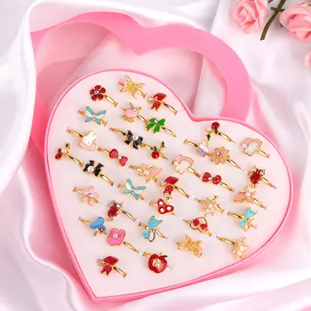 36 Buc/Set Drăguț Dragoste pentru Copii Inele Dulce Floare de Design Animal Inele pentru Fete pentru Copii Moda Bijuterii Accesorii Cadouri