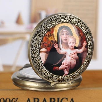 Fecioara Maria și Iisus Cuarț Ceas de Buzunar Pandantiv pentru Femei Fete Lady Bijuterii Colier Lanț Ceas de Lux reloj Religioase Cadouri