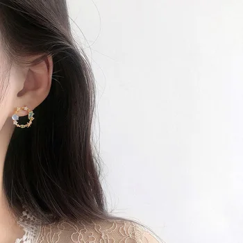 Elegant Floare Roz Piatra Metal Cununa de Cercei Pentru Femei de Moda coreeană Bijuterii 2020 Nou de Lux Fata de Partid e Simplu Cercei