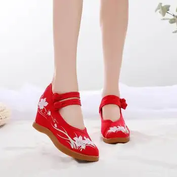 Vechi Hanfu pantofi, femei pânză veche de pantofi, costum, pantofi, cu toc pantofi brodate, etnice retro pantofi de dans, pene