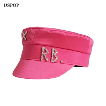 USPOP 2020 Nouă Femei Pălării de Satin, Cristal impodobita baker băiat pălărie Scrisoare vânzător de ziare Capace de sex Feminin Plat Militray Capace Parasolar S M L